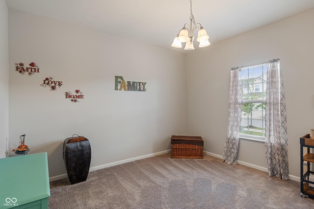 918 Cass Dr, Franklin, IN 46131 - office area featuring a chandelier, plenty of natural light, carpet flooring, and baseboards