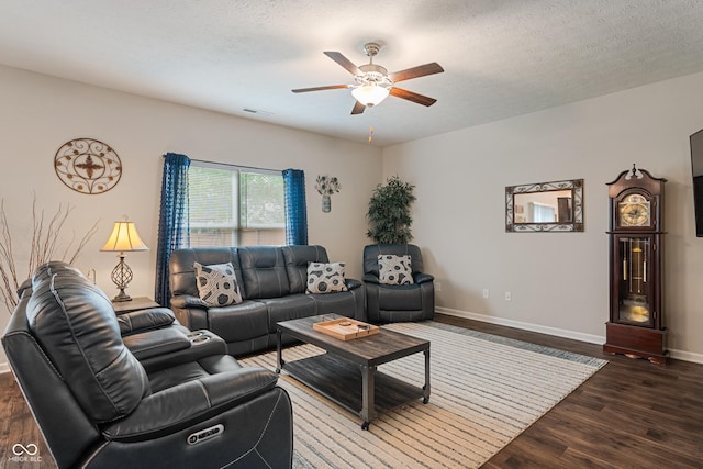 918 Cass Dr, Franklin, IN 46131 - living area with ceiling fan, wood finished floors, baseboards, and a textured ceiling