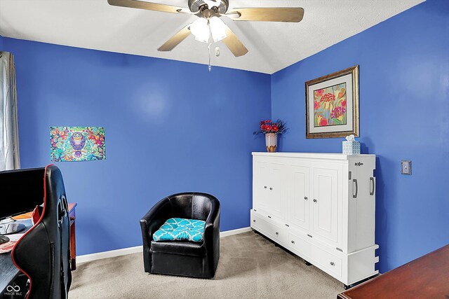 2623 Senators Way, Indianapolis, IN 46217 - sitting room with a ceiling fan, carpet floors, a desk, and baseboards