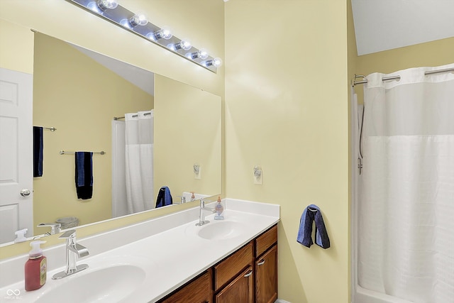 2623 Senators Way, Indianapolis, IN 46217 - bathroom with double vanity and curtained shower