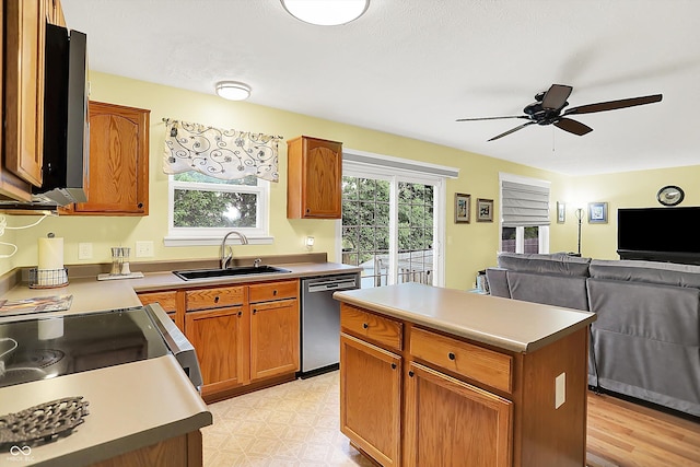 2623 Senators Way, Indianapolis, IN 46217 - kitchen featuring a sink, stainless steel dishwasher, healthy amount of natural light, and a ceiling fan