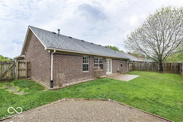 6707 Dovir Woods Dr, Sellersburg, IN 47172 - rear view of house with brick siding, a shingled roof, a garden, and a patio