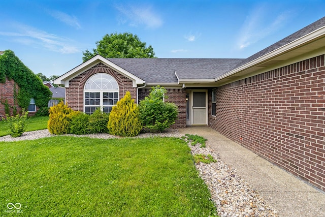 6707 Dovir Woods Dr, Sellersburg, IN 47172 - entrance to property featuring a lawn, brick siding, and a shingled roof