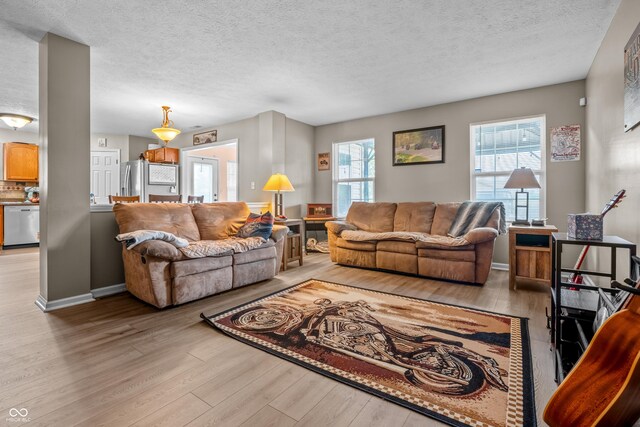 2730 Foxbriar Pl, Indianapolis, IN 46203 - living area featuring light wood-style floors, a textured ceiling, and baseboards