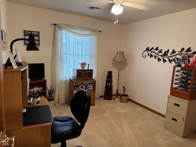 1711 Lafayette Ave Unit 7, Lebanon, IN 46052 - home office featuring light colored carpet, ceiling fan, and baseboards