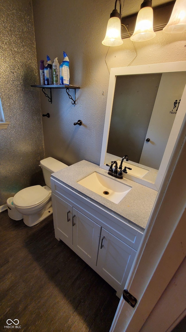 6637 Larkwood Ct, Indianapolis, IN 46241 - half bathroom with vanity, wood finished floors, and toilet