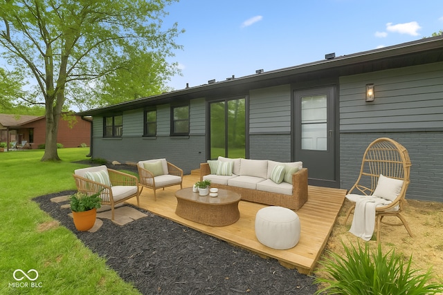 8933 W 1050 S, Fortville, IN 46040 - wooden terrace featuring outdoor lounge area and a yard