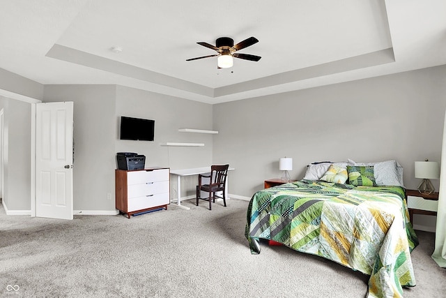 158 Handley St, Indianapolis, IN 46222 - bedroom featuring a tray ceiling, carpet flooring, baseboards, and ceiling fan