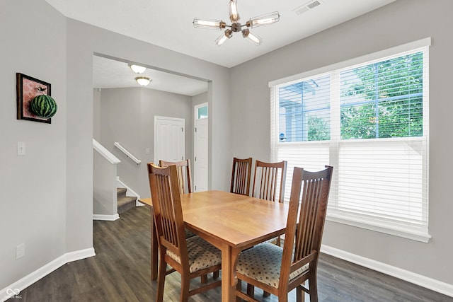 158 Handley St, Indianapolis, IN 46222 - dining room with dark wood-type flooring, baseboards, stairs, and a ceiling fan