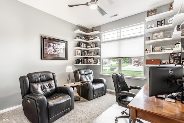 3335 Guilford Ln, Plainfield, IN 46168 - home office featuring carpet, ceiling fan, and baseboards