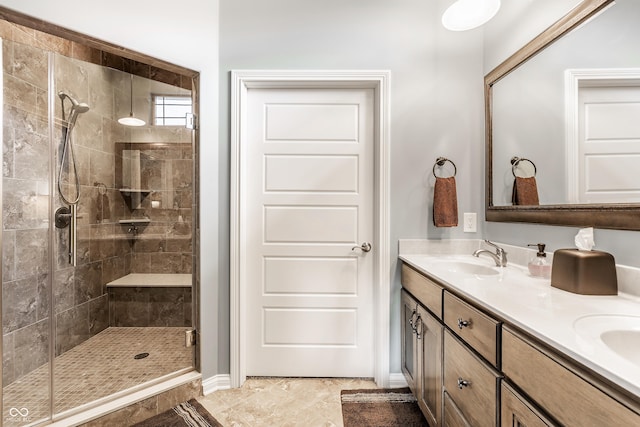 3335 Guilford Ln, Plainfield, IN 46168 - full bathroom with a shower stall, double vanity, and baseboards