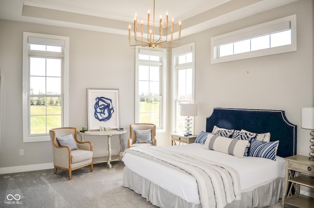 987 Oak Terrace Rd, Westfield, IN 46074 - bedroom with a raised ceiling, multiple windows, and a chandelier