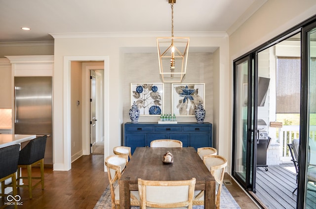 987 Oak Terrace Rd, Westfield, IN 46074 - dining room featuring ornamental molding, dark wood finished floors, and baseboards
