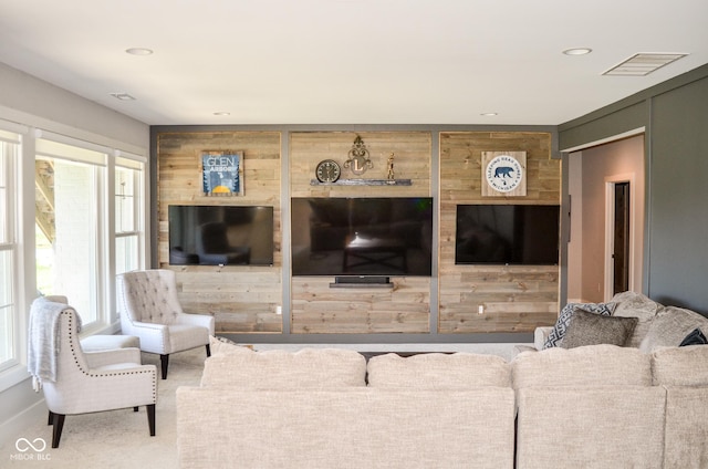 987 Oak Terrace Rd, Westfield, IN 46074 - living area with wood walls, carpet, and recessed lighting