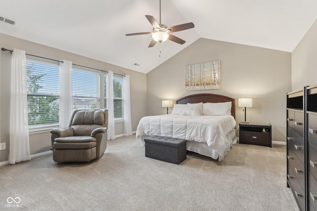 11844 Pine Meadow Cir, Fishers, IN 46037 - bedroom featuring vaulted ceiling, light carpet, baseboards, and ceiling fan