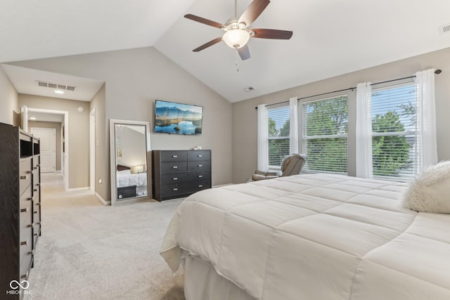 11844 Pine Meadow Cir, Fishers, IN 46037 - bedroom with vaulted ceiling, light colored carpet, a ceiling fan, and baseboards