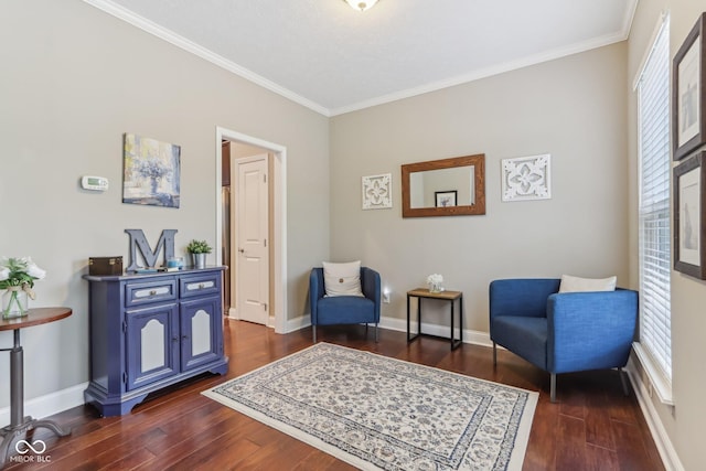 11844 Pine Meadow Cir, Fishers, IN 46037 - living area with dark wood finished floors, ornamental molding, plenty of natural light, and baseboards