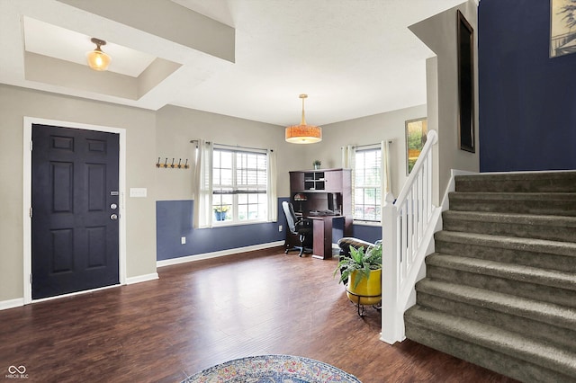 442 Mozart Dr, Greenfield, IN 46140 - foyer entrance with stairs, wood finished floors, and baseboards