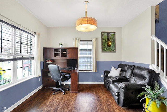 442 Mozart Dr, Greenfield, IN 46140 - home office featuring healthy amount of natural light, dark wood-type flooring, and baseboards