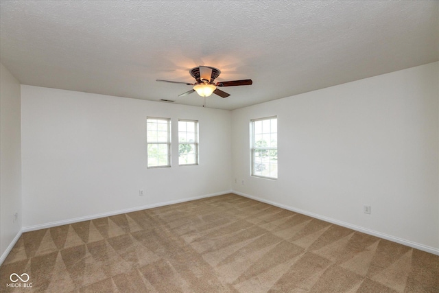 163 Clear Branch Dr, Brownsburg, IN 46112 - spare room featuring light carpet, ceiling fan, baseboards, and a textured ceiling
