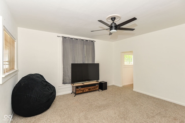 201 N 11th St, Elwood, IN 46036 - living area with ceiling fan, carpet flooring, and baseboards