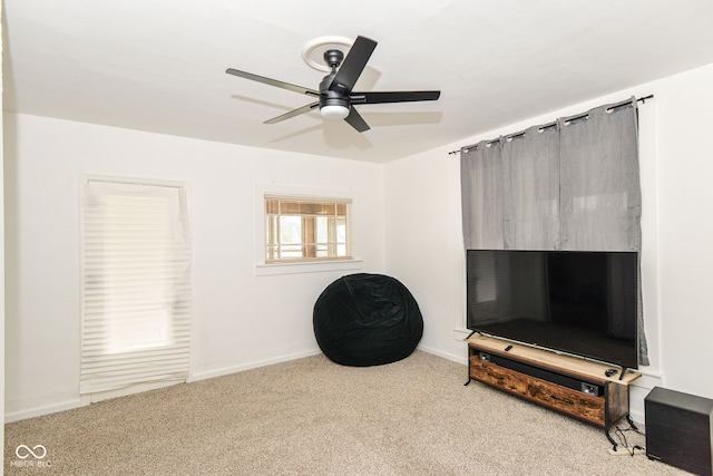 201 N 11th St, Elwood, IN 46036 - sitting room featuring carpet floors, ceiling fan, and baseboards