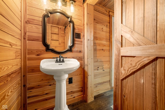 242 W Warford Dr, Princes Lakes, IN 46164 - bathroom with wood walls and wood finished floors