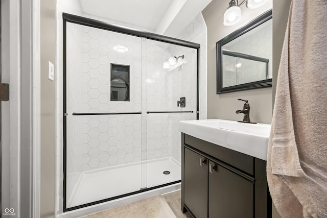 242 W Warford Dr, Princes Lakes, IN 46164 - bathroom featuring vanity and a stall shower