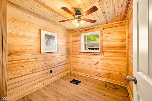 242 W Warford Dr, Princes Lakes, IN 46164 - empty room with wooden ceiling, wooden walls, ceiling fan, and wood finished floors