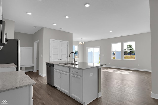 633 Bridgeman Rd, Avon, IN 46123 - kitchen featuring a sink, appliances with stainless steel finishes, baseboards, dark wood-style flooring, and recessed lighting
