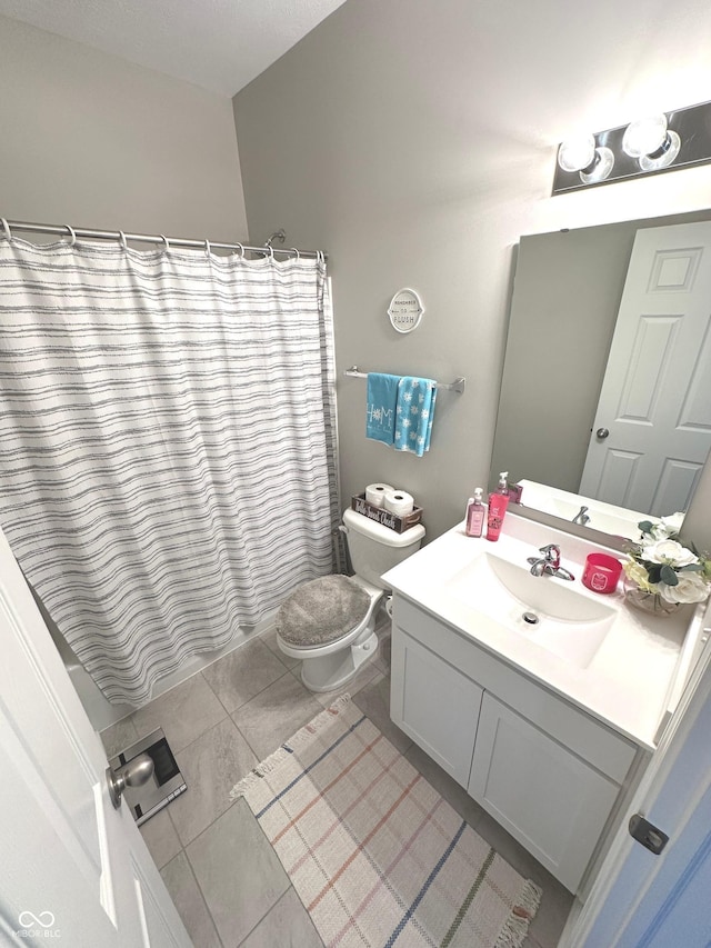 1056 Bent Branch Ln, Greenwood, IN 46143 - full bath with vanity, toilet, tile patterned floors, and a shower with curtain