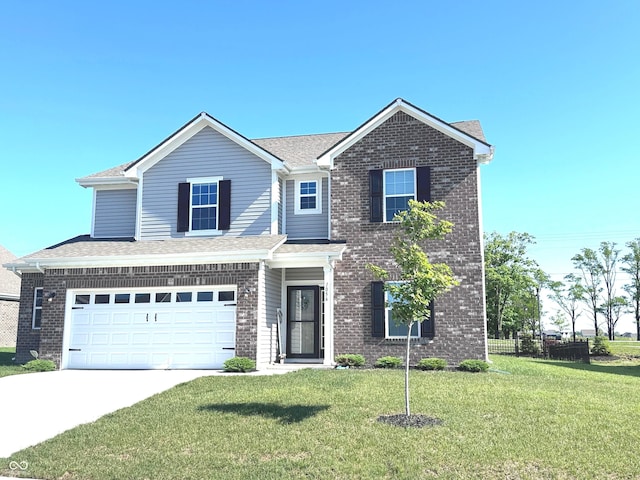 1056 Bent Branch Ln, Greenwood, IN 46143 - traditional home with concrete driveway, a front lawn, brick siding, and an attached garage