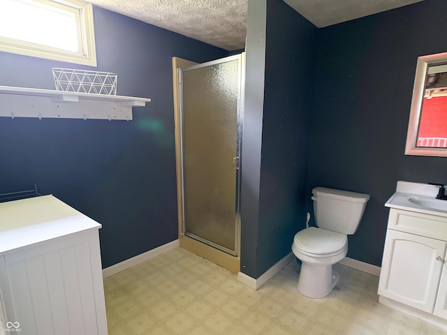 2544 N E Raintree Dr, New Castle, IN 47362 - full bathroom featuring vanity, a shower stall, tile patterned floors, and a textured ceiling