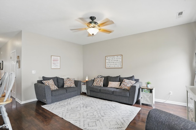 9771 Blue Violet Dr, Noblesville, IN 46060 - living area with a ceiling fan, baseboards, and dark wood-style floors