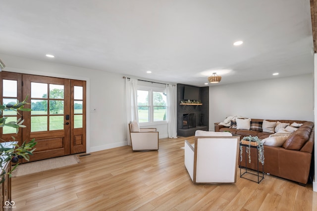 10274 S 400 W, Pendleton, IN 46064 - living area featuring recessed lighting, light wood finished floors, and a brick fireplace