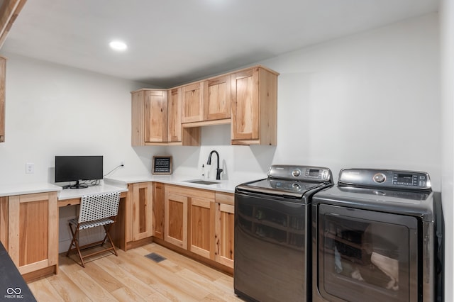 10274 S 400 W, Pendleton, IN 46064 - laundry room featuring independent washer and dryer, light wood-style floors, cabinet space, an office area, and recessed lighting