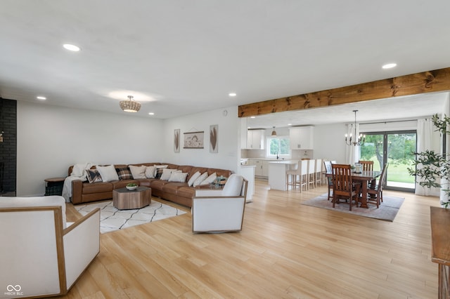 10274 S 400 W, Pendleton, IN 46064 - living room with recessed lighting, a chandelier, and light wood-style floors