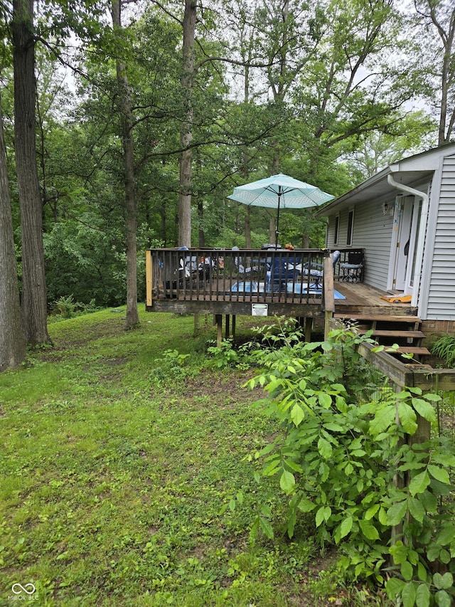 6305 W Hickory Hill Dr, North Vernon, IN 47265 - view of yard with a wooden deck