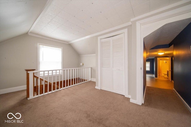 5 E Jefferson St, Maxwell, IN 46154 - additional living space with carpet, lofted ceiling, and baseboards