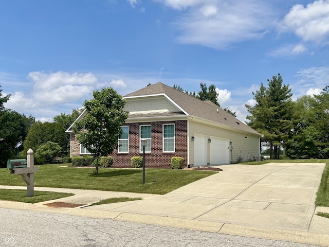 11700 Harvest Moon Dr, Noblesville, IN 46060 - view of front facade with brick siding, an attached garage, a front yard, concrete driveway, and roof with shingles