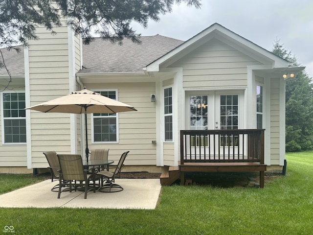 11700 Harvest Moon Dr, Noblesville, IN 46060 - back of property featuring roof with shingles, a yard, a patio area, and french doors