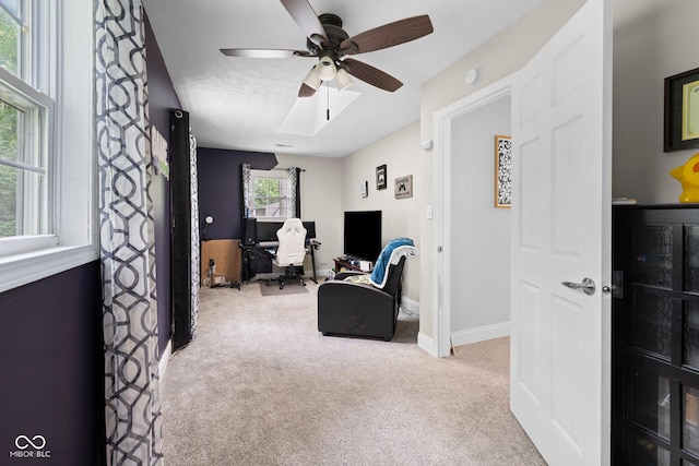 213 Terre Vista Dr, Terre Haute, IN 47803 - living area with a ceiling fan, carpet, a desk, and baseboards