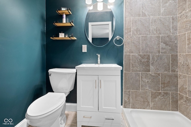 213 Terre Vista Dr, Terre Haute, IN 47803 - full bathroom featuring toilet, vanity, a shower, and baseboards