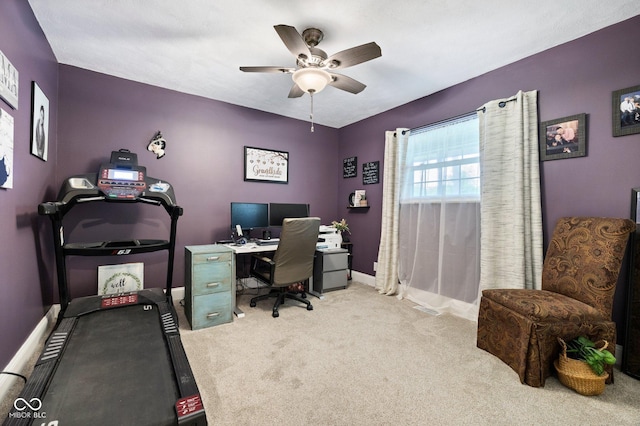 213 Terre Vista Dr, Terre Haute, IN 47803 - office featuring carpet flooring, a ceiling fan, and baseboards