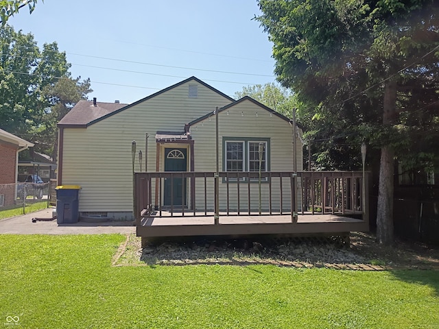 1008 E 61st St, Indianapolis, IN 46220 - back of house with a yard, a wooden deck, and crawl space