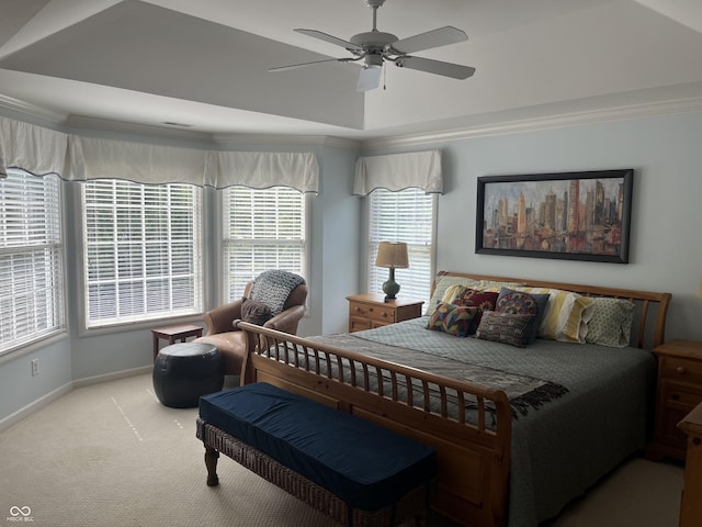 9510 Copley Dr, Indianapolis, IN 46260 - carpeted bedroom with baseboards, ornamental molding, and a ceiling fan