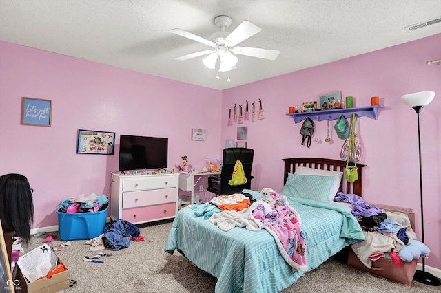 15264 Ten Point Dr, Noblesville, IN 46060 - bedroom featuring carpet, ceiling fan, a textured ceiling, and baseboards