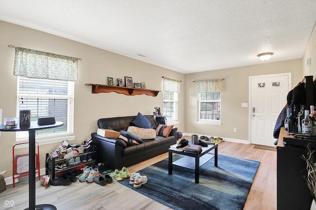 15264 Ten Point Dr, Noblesville, IN 46060 - living room with a textured ceiling, light wood-style floors, and baseboards