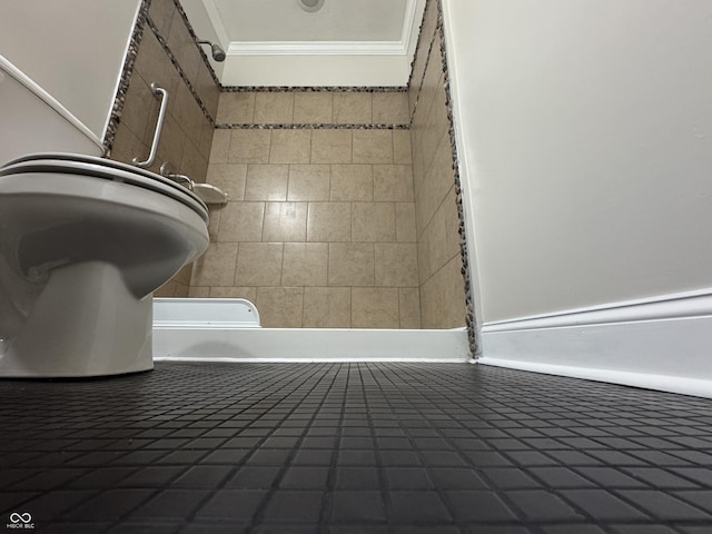 409 Parkway St, Whiteland, IN 46184 - bathroom with crown molding, a shower, and tile patterned floors