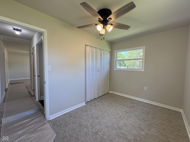 409 Parkway St, Whiteland, IN 46184 - unfurnished bedroom featuring carpet floors, baseboards, a closet, and a ceiling fan